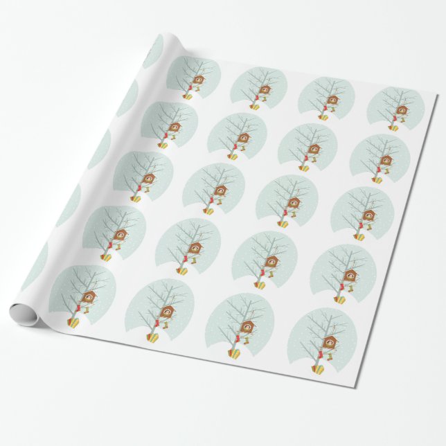 Cute Christmas Theme Scene Wrapping Paper (Unrolled)