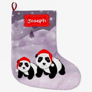 Cute Christmas Themed Panda Bears Large Christmas Stocking