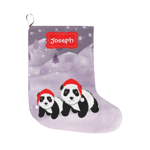 Cute Christmas Themed Panda Bears Large Christmas Stocking