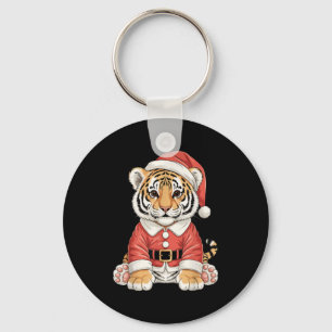 Cute Christmas Tiger Santa Safari Animal Keychain