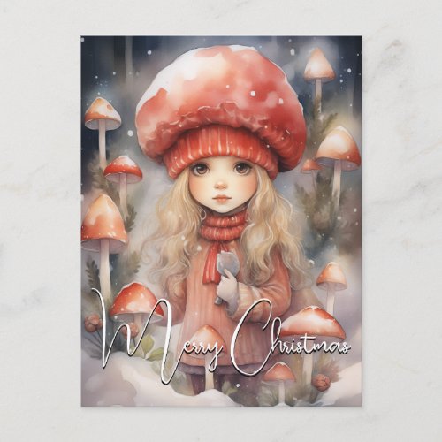 Cute Christmas Toadstool Pixie  Holiday Postcard