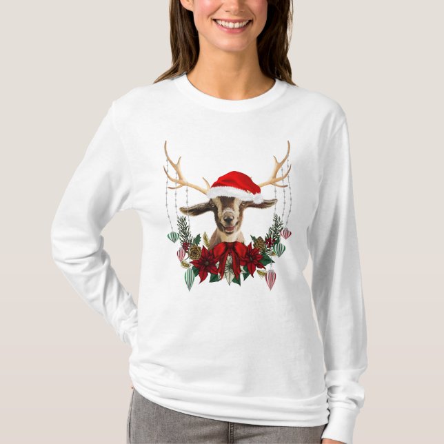 Cute Christmas Toggenburg Reindeer Goat T-Shirt (Front)
