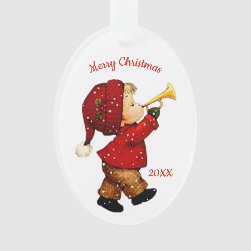 Cute Christmas Tot Boy with Horn Acrylic Ornament