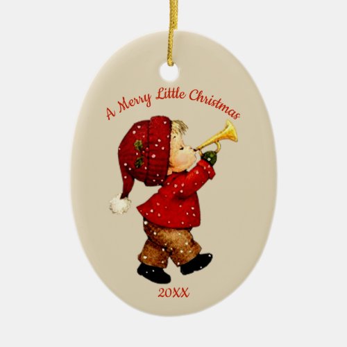 Cute Christmas Tot Boy with Horn Ornament
