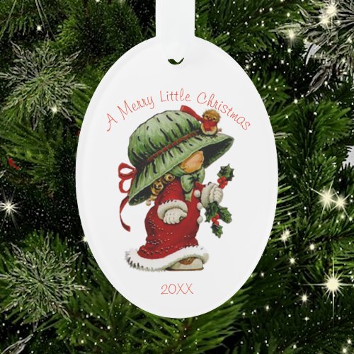 Cute Christmas Tot in Red Acrylic Ornament