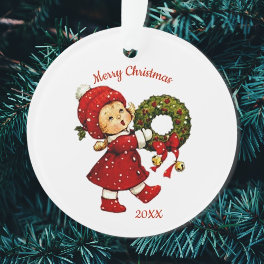 Cute Christmas Tot with Wreath Acrylic Ornament