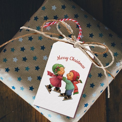 Cute Christmas Tots Ice Skating Gift Tag