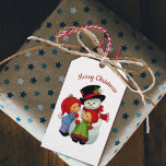 Cute Christmas Tots with Mrs Snowman Gift Tag<br><div class="desc">Personalize this gift tag for holiday gifts and goodies with your own text captions on front and back. Two paper styles to choose from, plus your choice of twine. Darling nostalgic image of two cute tots with Mrs Snow Lady. See gift bags and many other items in this same design...</div>