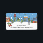 Cute Christmas Town Address Label<br><div class="desc">Cute christmas town featuring a car with a christmas tree & snowman.  Visit our shop to view matching new home for the holidays new address announcements.</div>