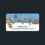 Cute Christmas Town Address Label<br><div class="desc">Cute christmas town featuring a car with a christmas tree & snowman.  Visit our shop to view matching new home for the holidays new address announcements.</div>