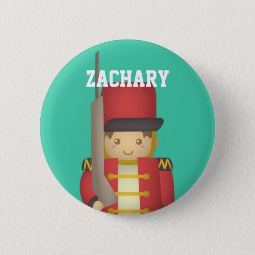 Cute Christmas Toy Soldier Boy in Red Pinback Button