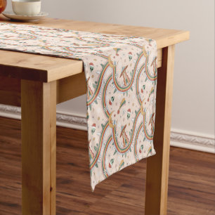 Cute Christmas Tree Alien Rainbow Holiday Pattern Short Table Runner