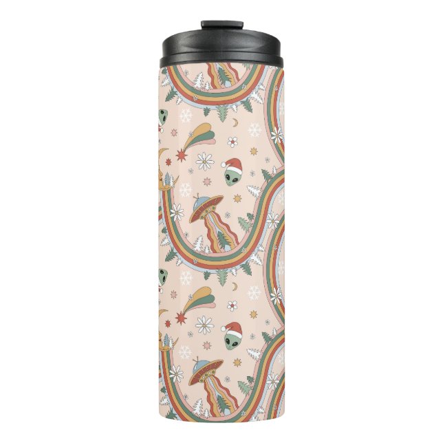 Cute Christmas Tree Alien Rainbow Holiday Pattern Thermal Tumbler (Front)