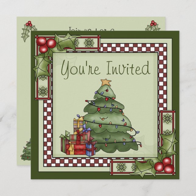 Cute Christmas Tree and Gifts Holiday Party Invitation (Front/Back)