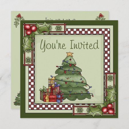 Cute Christmas Tree And Gifts Holiday Party Invitation