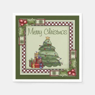 Cute Christmas Tree and Gifts Merry Christmas Napkins