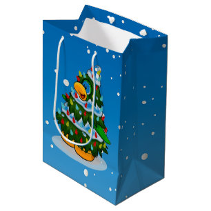 Cute Christmas Tree and Penguin Medium Gift Bag