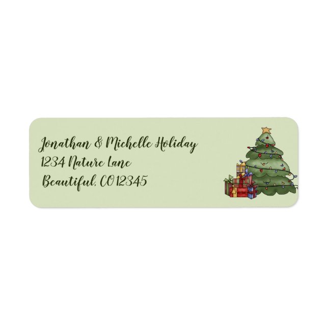 Cute Christmas Tree and Presents Holiday Address Label (Front)