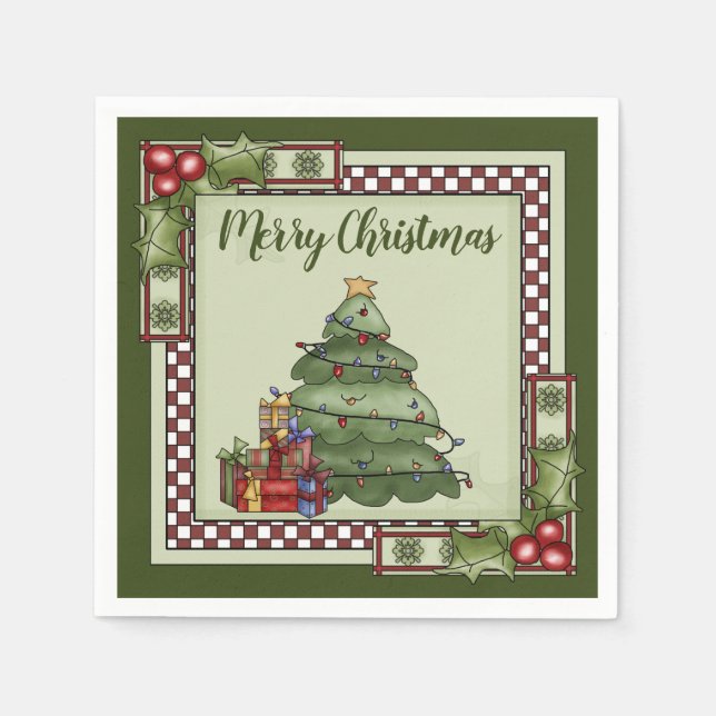 Cute Christmas Tree and Presents Merry Christmas Napkins (Front)