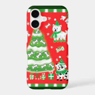 Cute Christmas Tree and Puppy Dogs with Bones iPhone 17 Case