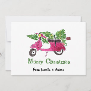 Cute Christmas Tree and Red Scooter Holiday Card