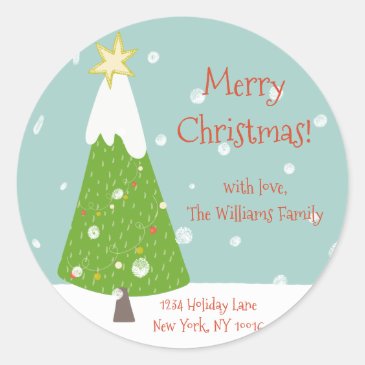 Cute Christmas Tree  Aqua Christmas Return Address