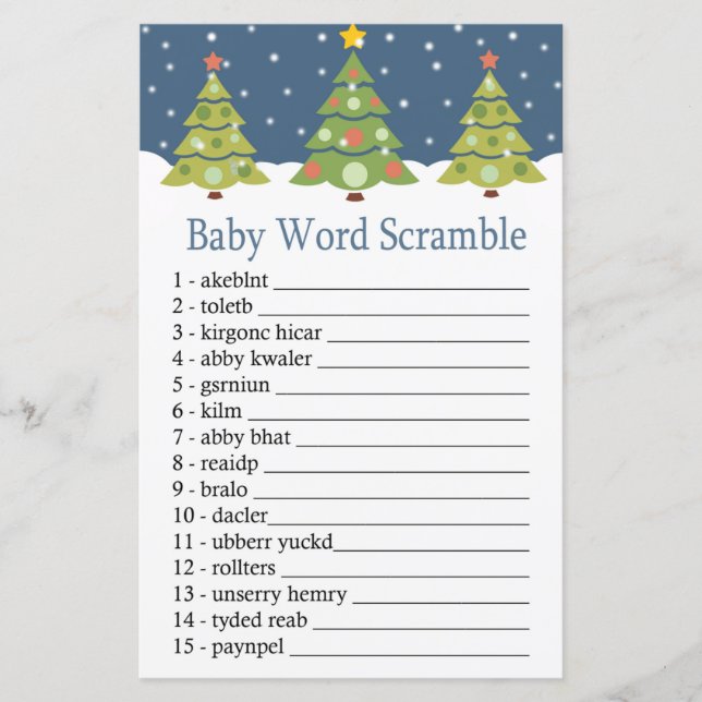 Cute Christmas Tree Baby word scramble game (Front)