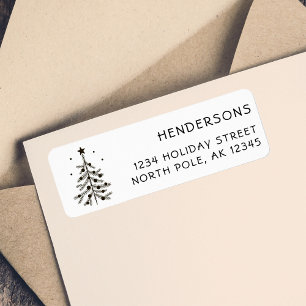 Cute Christmas Tree Black & White Return Address Label
