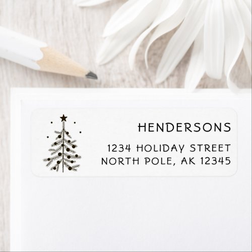 Cute Christmas Tree Black  White Return Address Label