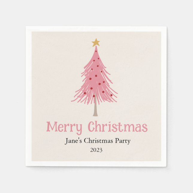 Cute Christmas Tree Blush Pink Party Napkins (Front)