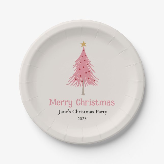 Cute Christmas Tree Blush Pink Party Napkins Paper Plates (Front)
