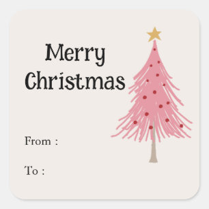 Cute Christmas Tree Blush Pink Square Sticker