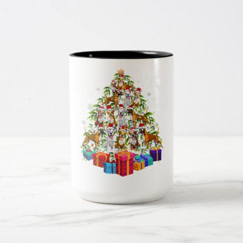 Cute Christmas Tree Boxer Dog Family Xmas Gift Two_Tone Coffee Mug