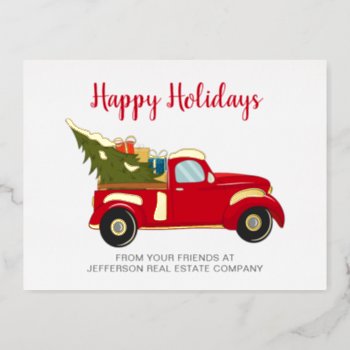 Cute Christmas Tree Car Corporate Business Foil Holiday Postcard by XmasMall at Zazzle