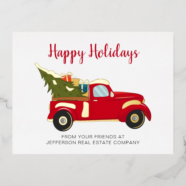 Cute Christmas Tree Car Corporate Business Foil Holiday Postcard (Front)