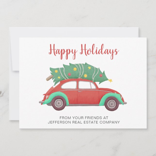 Cute Christmas Tree Car Corporate Business Holiday Card (Front)