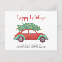 Cute Christmas Tree Car Corporate Business Holiday Postcard