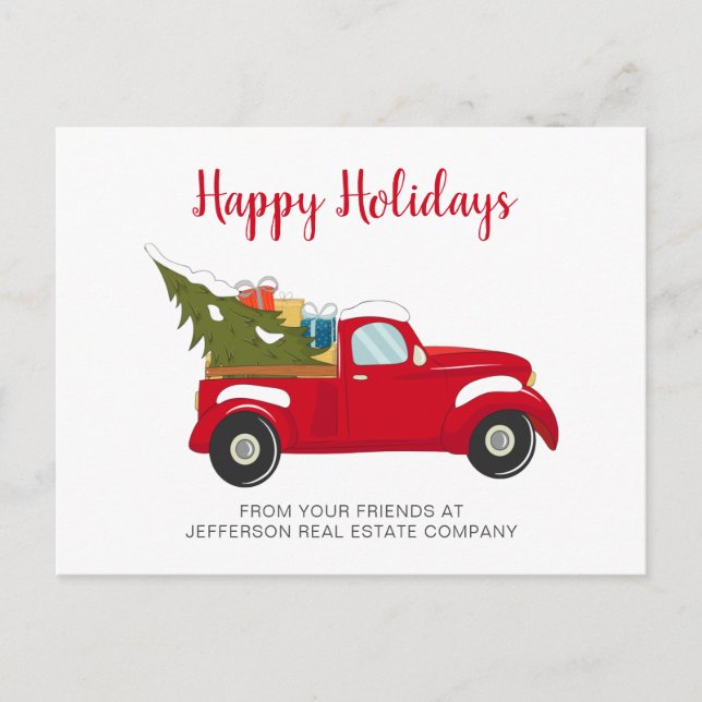 Cute Christmas Tree Car Corporate Business Holiday Postcard (Front)