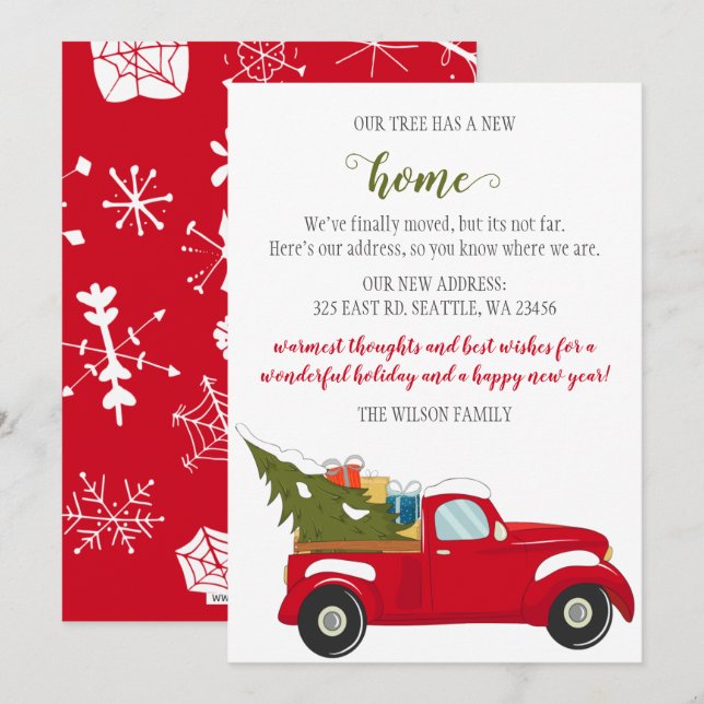 Cute Christmas Tree Car We've Moved Holiday Cards (Front/Back)