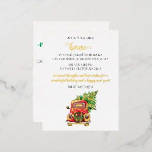Cute Christmas Tree Car We've Moved Moving  Foil Holiday Postcard