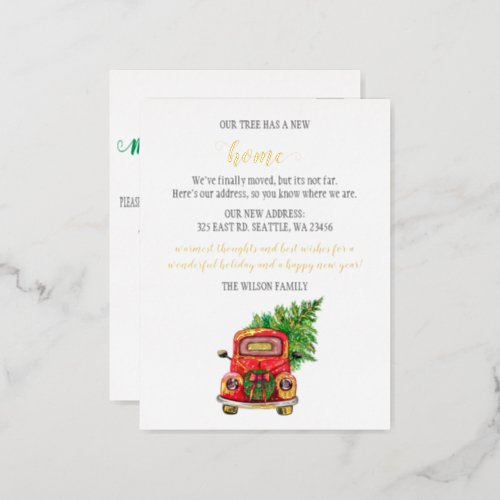 Cute Christmas Tree Car Weve Moved Moving  Foil Holiday Postcard