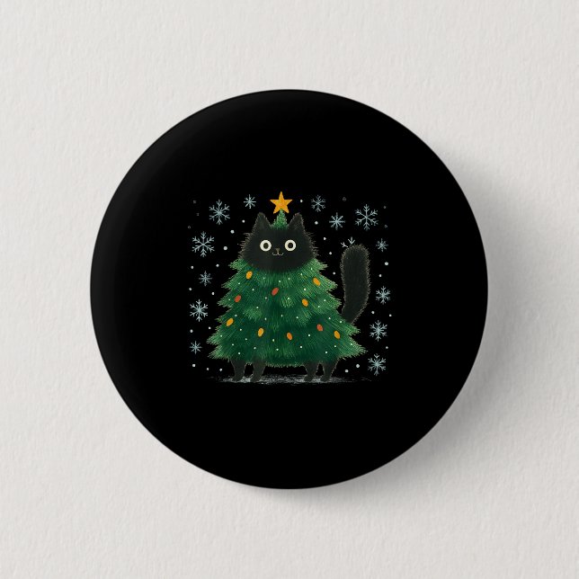 Cute Christmas Tree Cat Funny Holiday Snowflake  Button (Front)