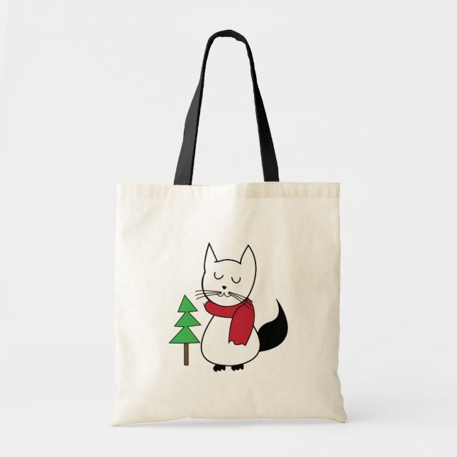 Cute Christmas Tree Cat Tote Bag (Front)