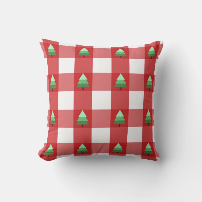 Cute Christmas Tree Checkered Pattern Throw Pillow (Front)