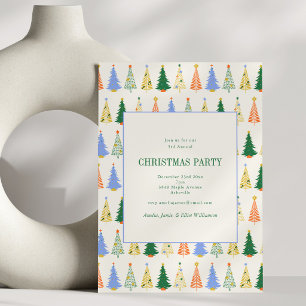 Cute Christmas Tree Colorful Green Holiday Party Invitation