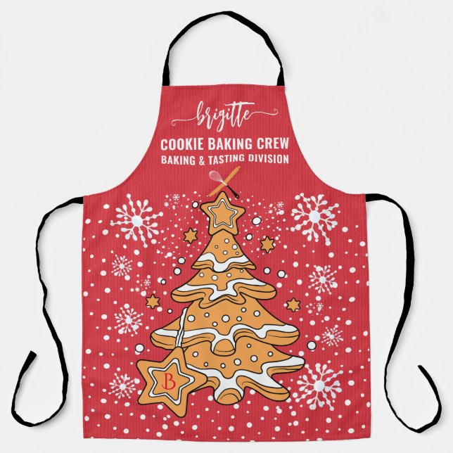 Cute Christmas Tree Cookie Baking Crew Snowflakes Apron (Front)