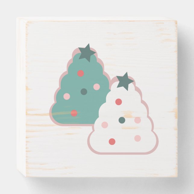 Cute Christmas Tree Cookies Sprinkles Farmhouse Wooden Box Sign (Front Horizontal)