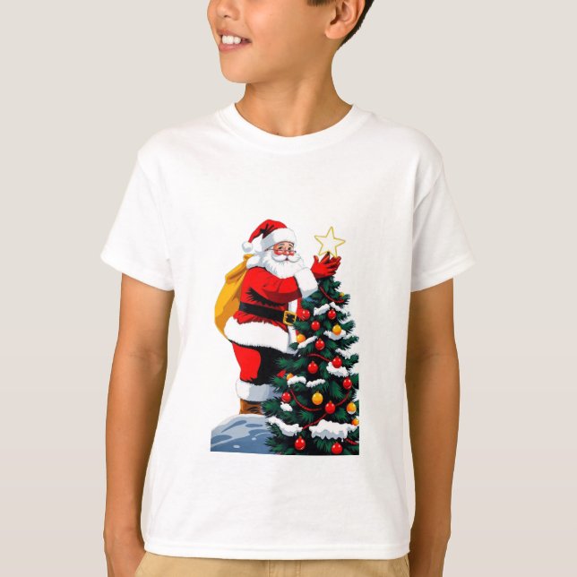 Cute Christmas Tree Decorating Cartoon Kids Tshirt (Front)