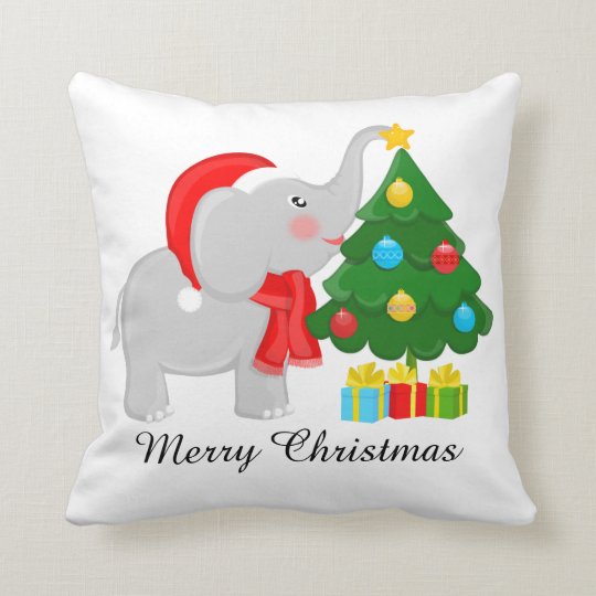 Cute Christmas Tree Decorating Elephant Throw Pillow Zazzle Com