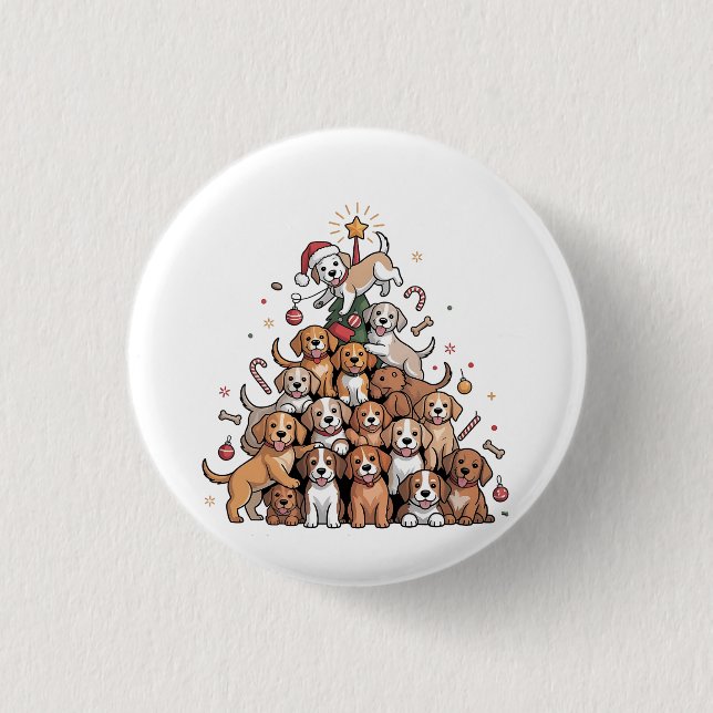 Cute Christmas Tree Dog Xmas Tree Puppy   Button (Front)